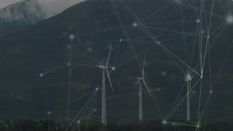 animation of network of connections over wind turbines