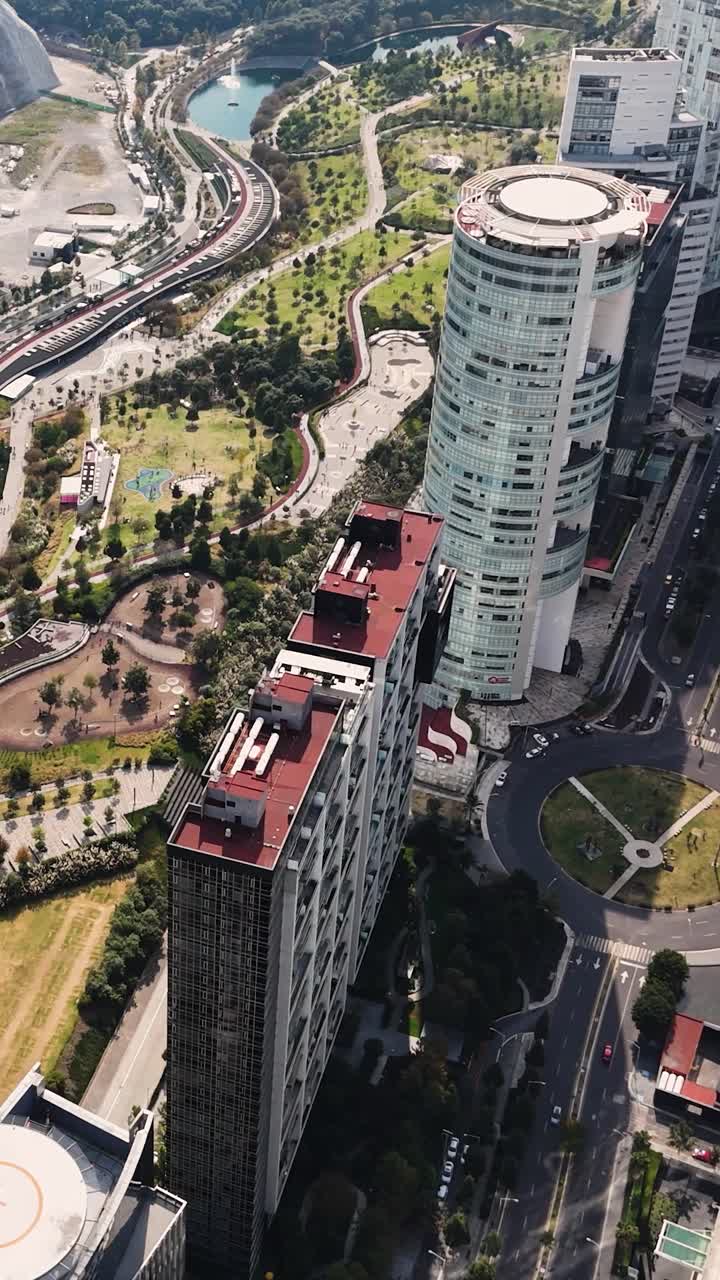 Luxurious skyscrapers in Santa Fe's La Mexicana Park, Mexico. Aerial