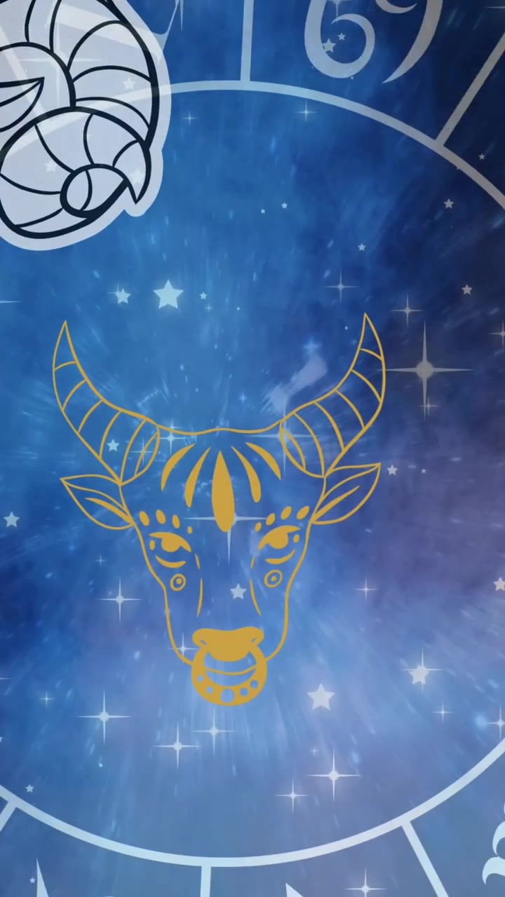 Animation of horoscope symbols over stars on blue background