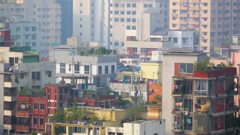 high angle view of dhaka city residential and financial buildings at sunny day