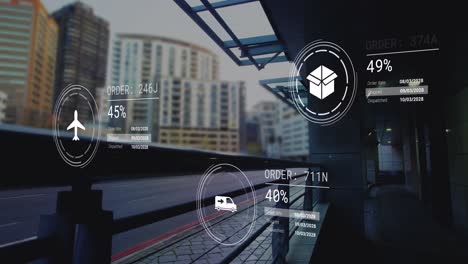 animación de iconos con procesamiento de datos sobre el paisaje urbano