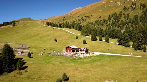 small wooden hut utia ciampcios and high mountain landscape