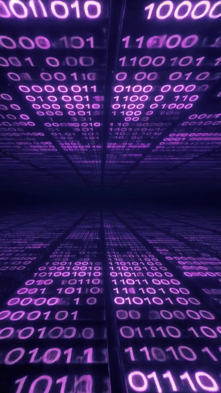 Abstract Digital Background with Glowing Purple Binary Code