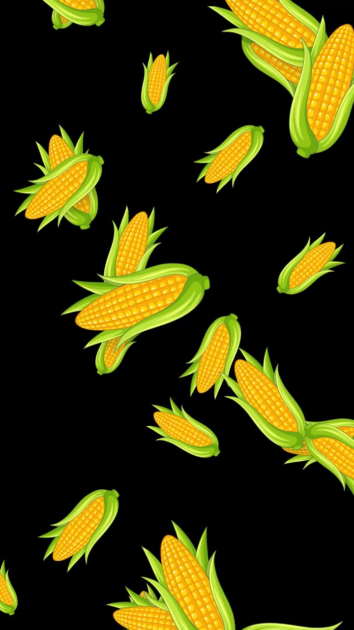 Animated Falling Corn Cobs on Black Background