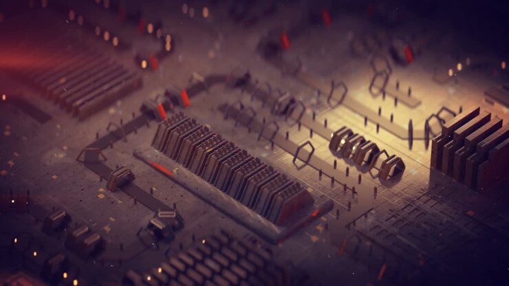Futuristic printed circuit board seamless loop 3D render animation
