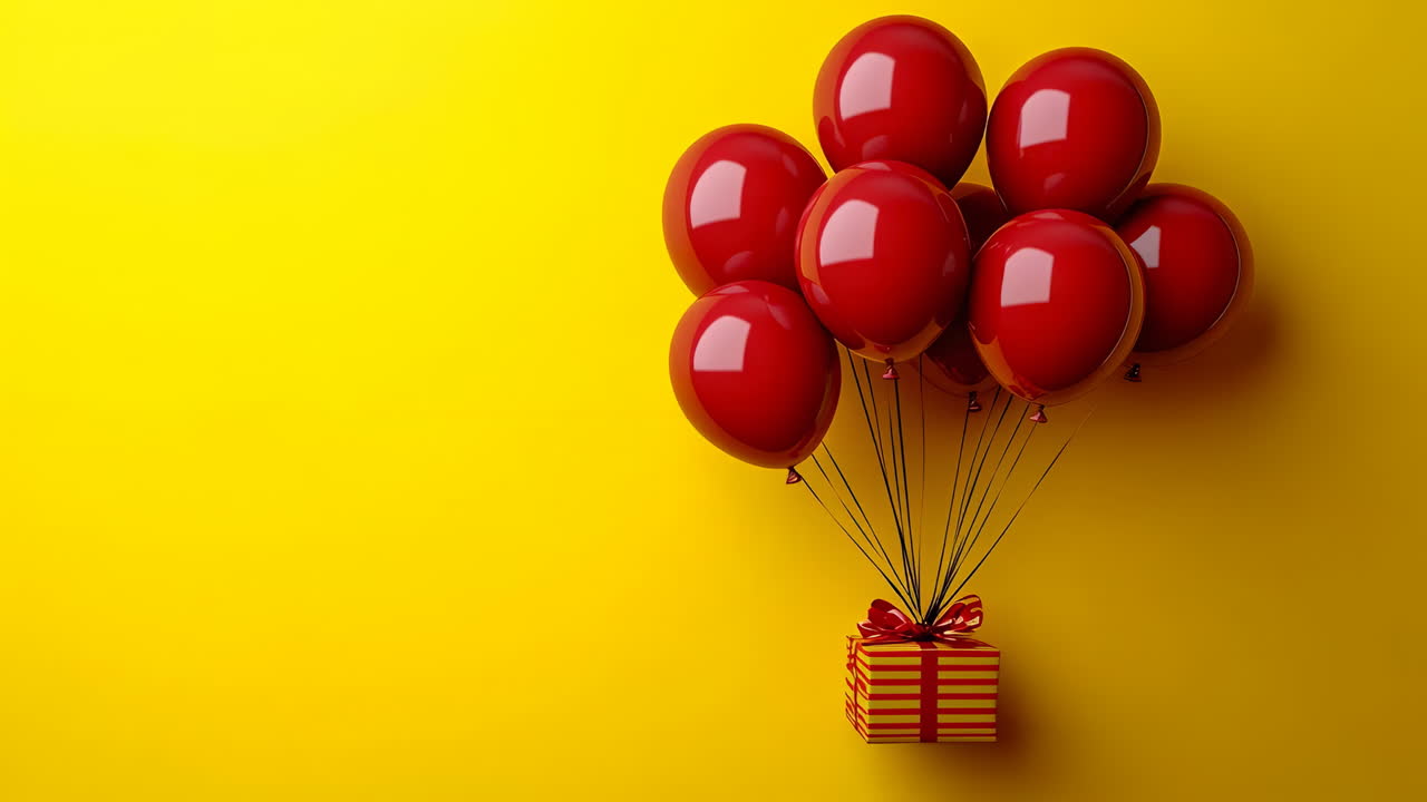 Celebration with red balloons and gift. Bright red balloons float above a colorful gift box, creating a festive atmosphere that invites joy and celebration