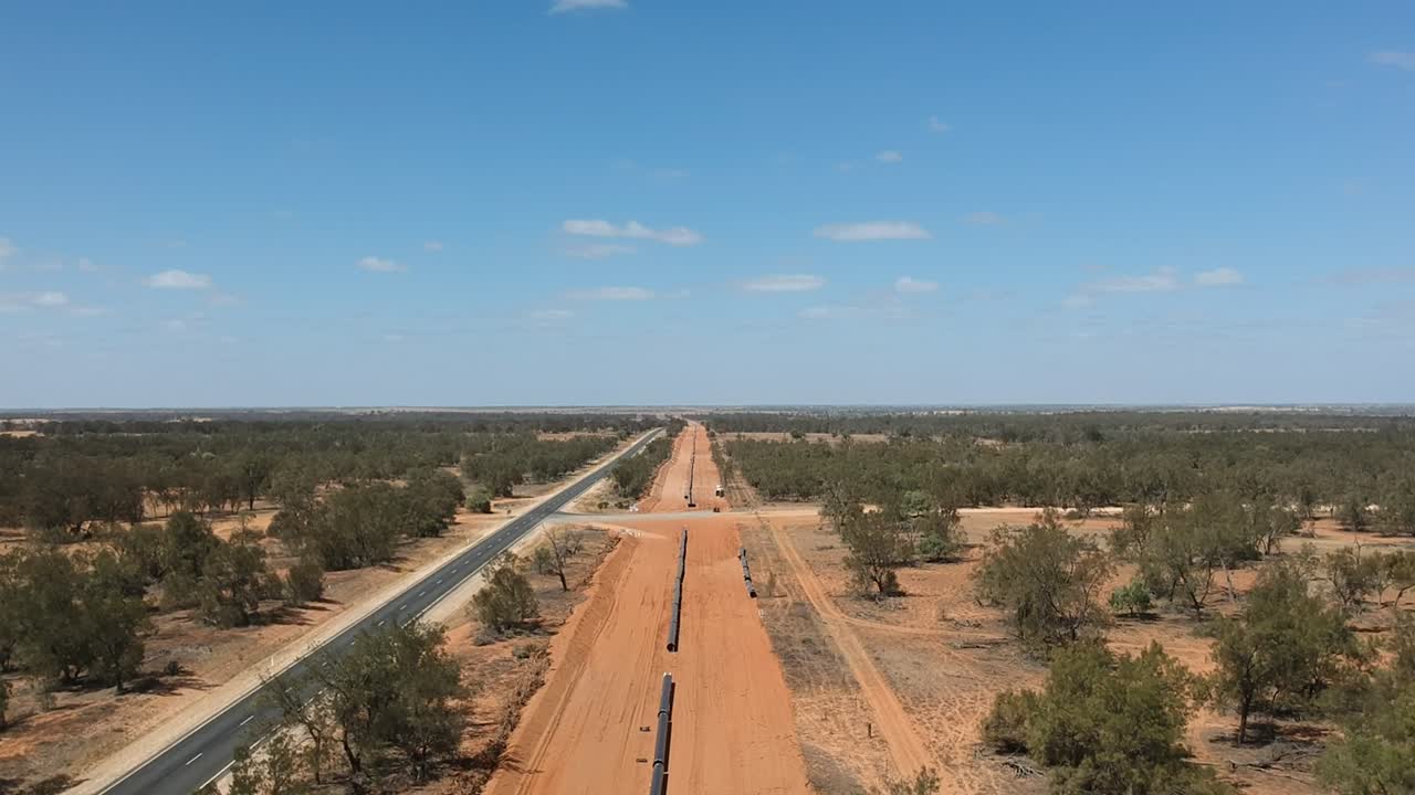 Aerial View of Pipeline Construction in Remote Australian Outback