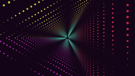symmetrical circular dot pattern in purple, pink, and yellow