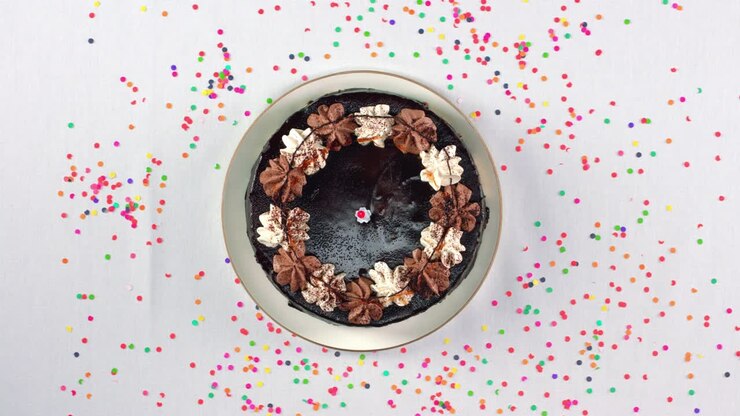 Chocolate birthday cake with one candle 422 HQ