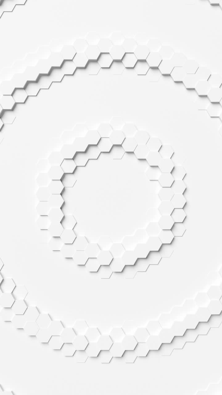 A white circle with a hexagonal pattern on it, resembling honeycomb tiles. Vertical looped animation