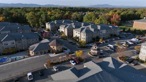 aerial view of luxury apartment complex in the fall