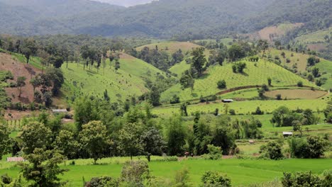 Time-lapse-of-cloud-shadow-passing-over-green-valley-and-mountains-in-Chiang-Mai,-Thailand