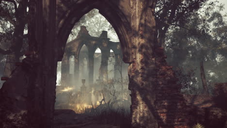 decayed monastery hidden in forest
