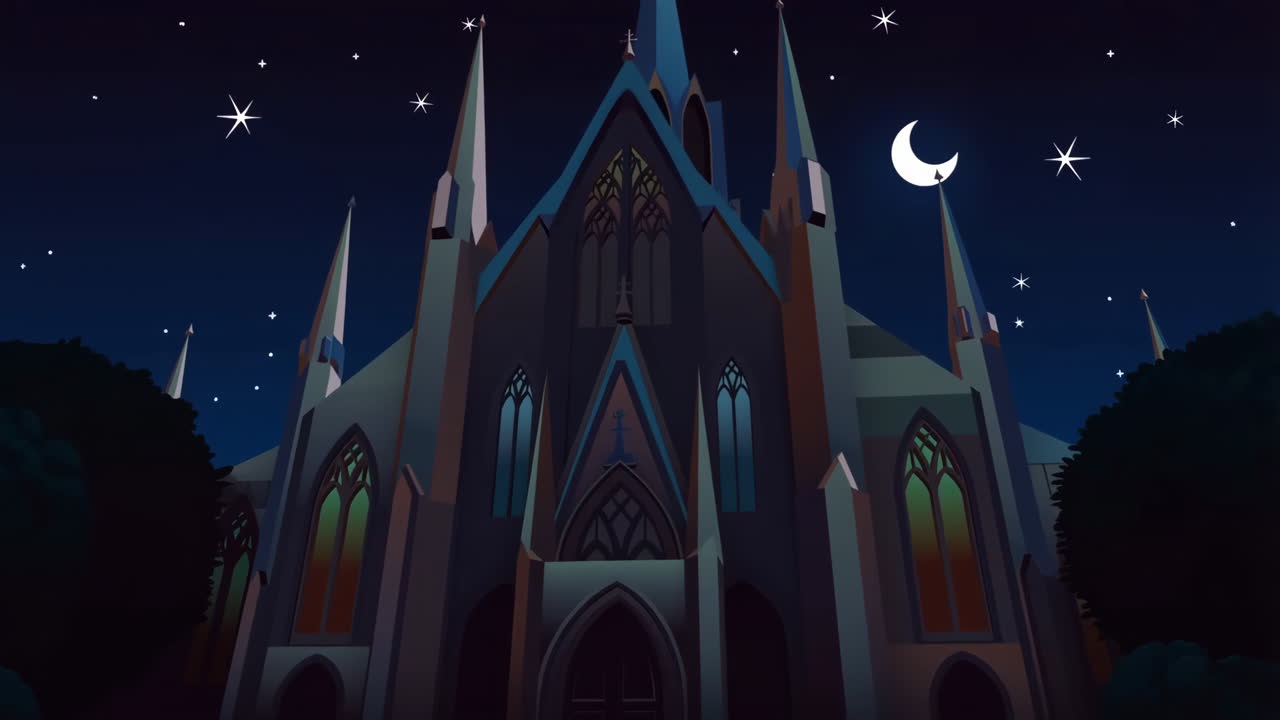 Gothic Cathedral at Night Under a Starry Sky