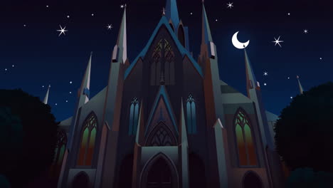 gothic cathedral at night under a starry sky