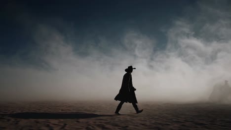 lonely cowboy in a dusty desert