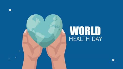 world healthy day lettering with hands lifting heart earth