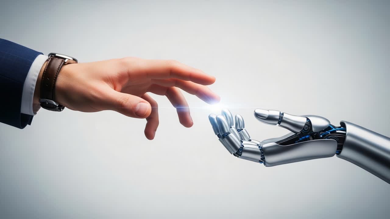 A Profound Connection Between Human and Machine: Capturing the Moment Where Technology Meets Humanity in a Delicate Touch