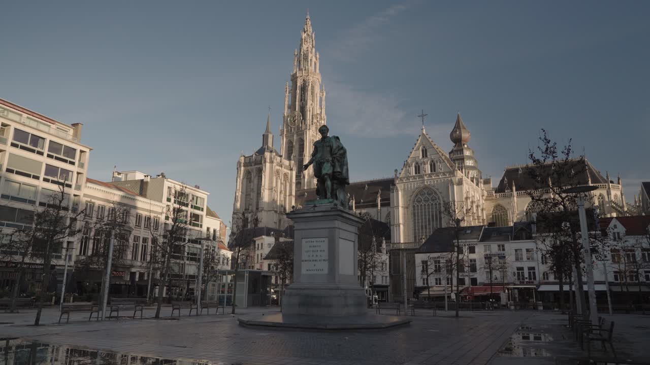 Statue and Cathedral in Antwerp