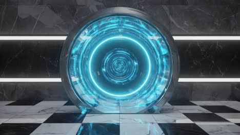 futuristic sci-fi portal in marble room
