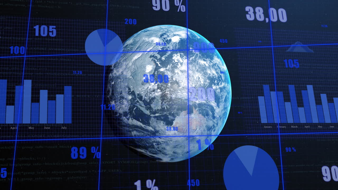 animación del procesamiento de datos sobre el globo sobre fondo negro