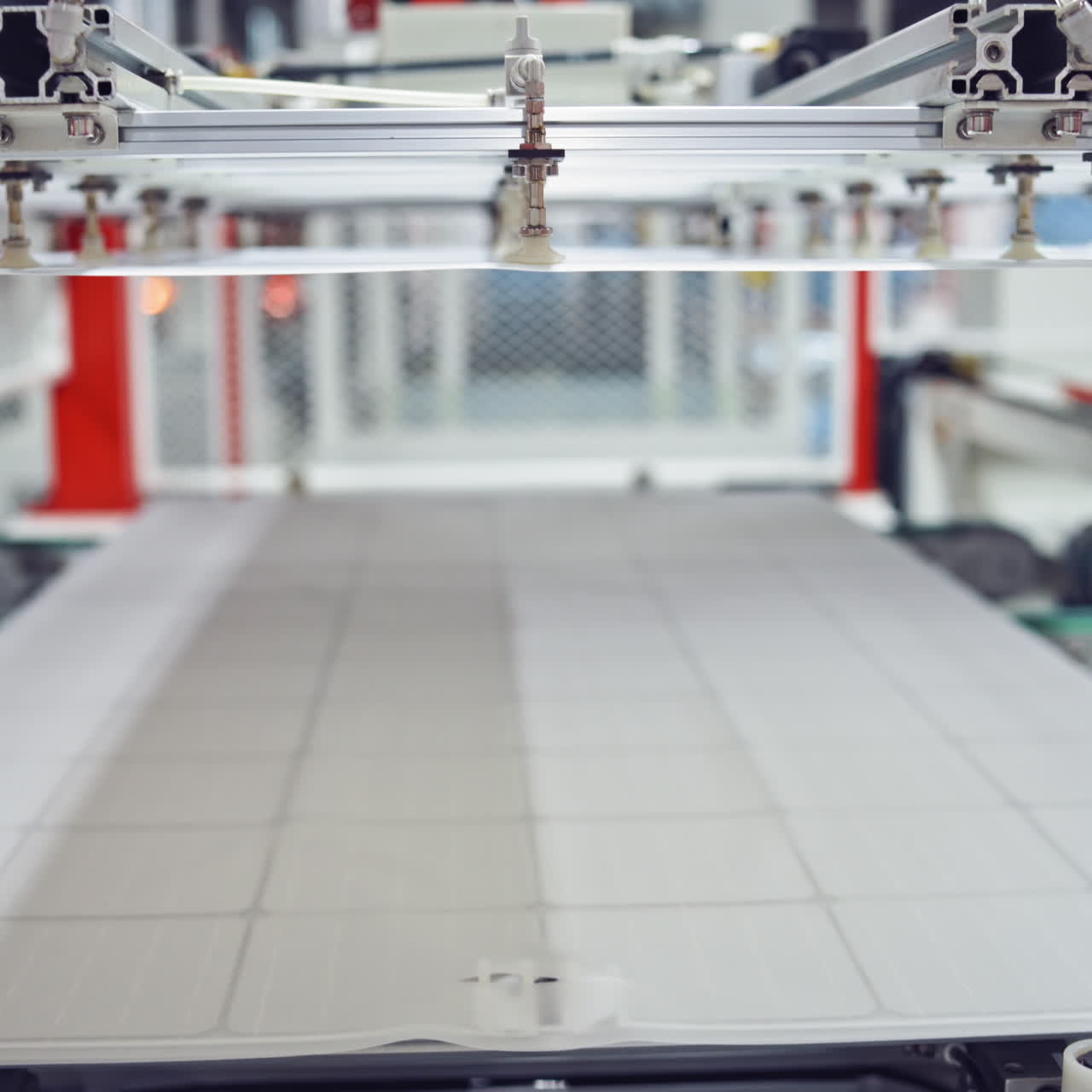 Contemporary equipment inside the factory. Close-up work of automated device. Innovated technological system of industrial plant.