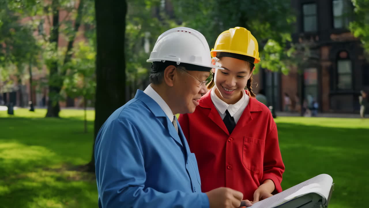 Engineers inspecting blueprints at a construction site