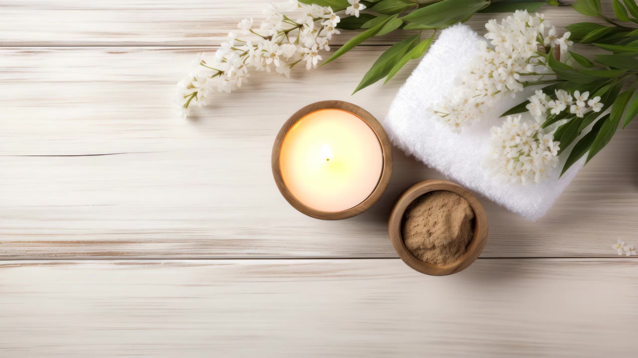 Yanan Mum ve Doğal Cilt Bakım Malzemeleriyle Spa Ortamı