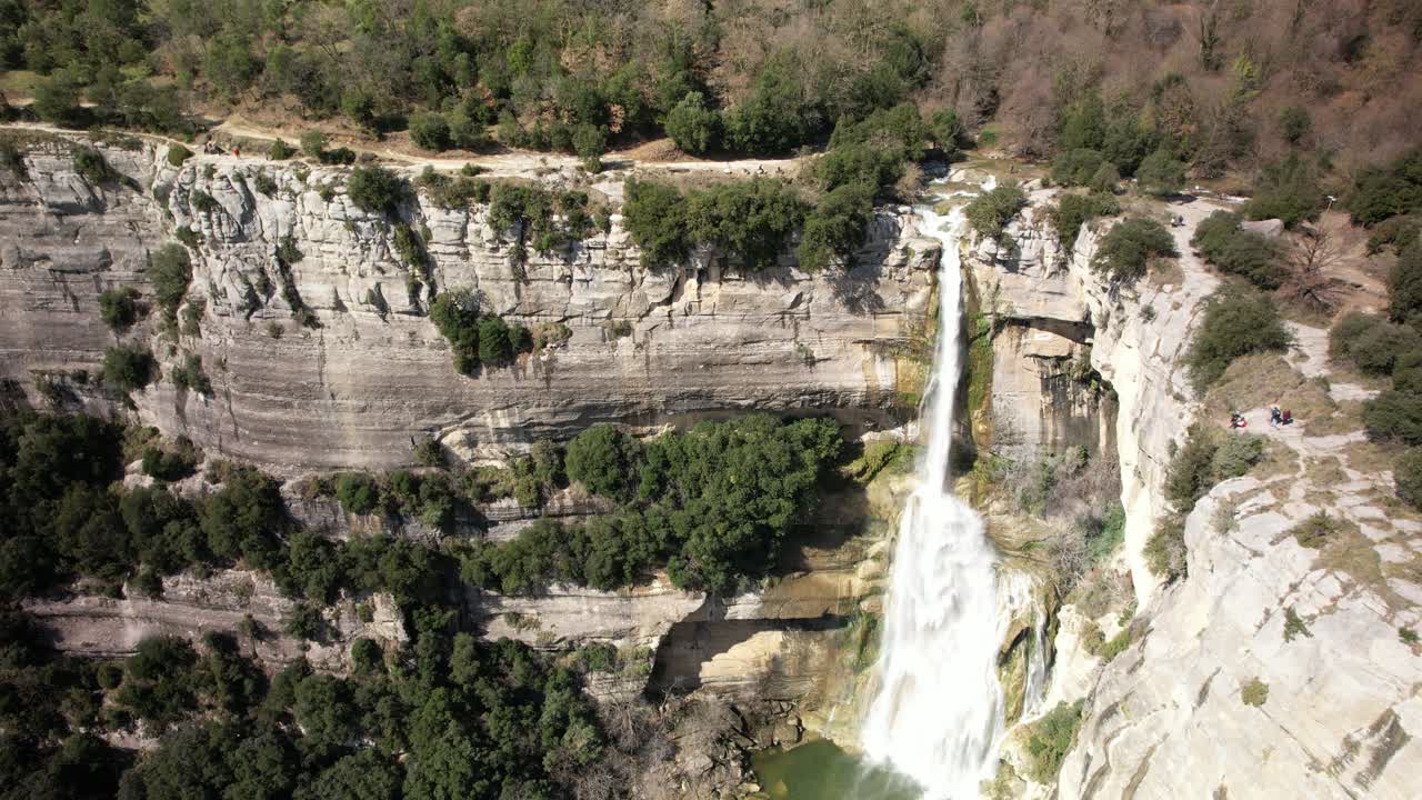 Aerial views of the waterfall of Sallent in the spanish pyrenees after the heavy rains