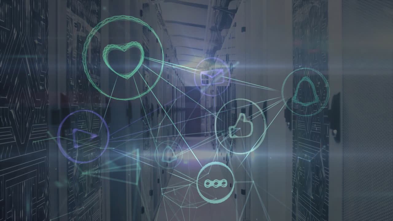 animación de la red de conexiones de procesamiento de datos a través de servidores informáticos