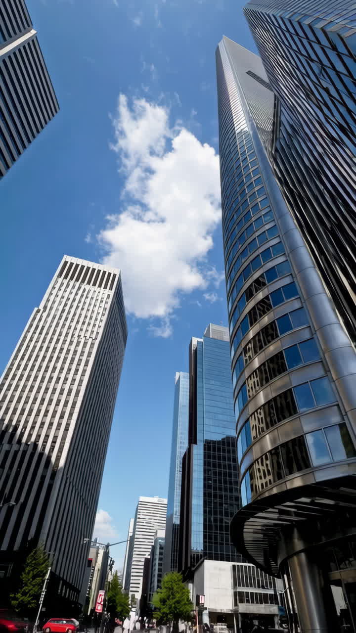 Modern Skyscrapers and City Street on a Clear Day