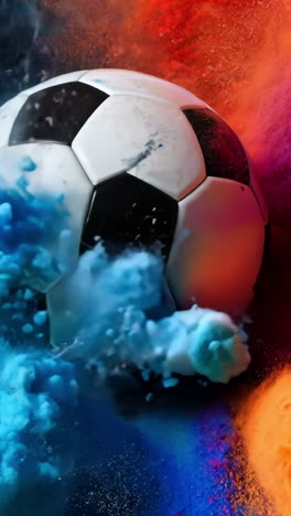 a soccer ball is surrounded by a fiery explosion of red and orange. the ball is the focal point of the image, and the explosion gives it a sense of energy and excitement