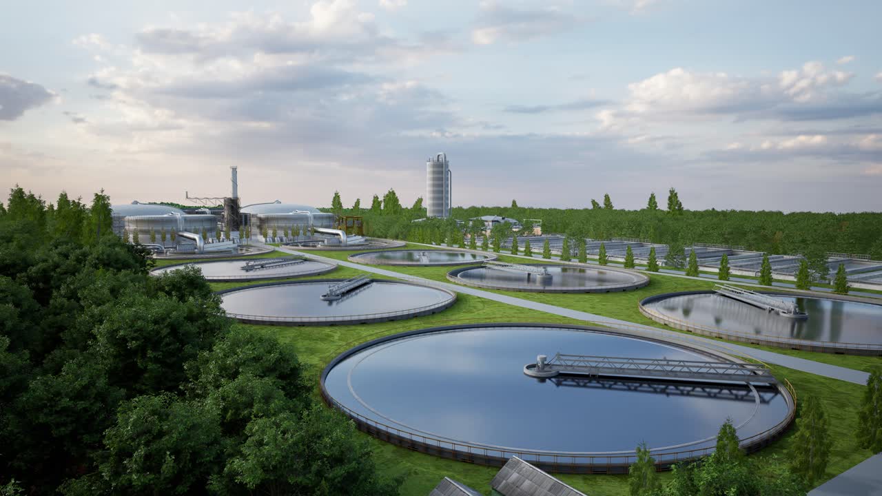 Aerial View of Modern Wastewater Treatment Plant