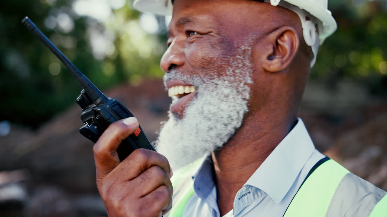 Construction worker with walkie talkie