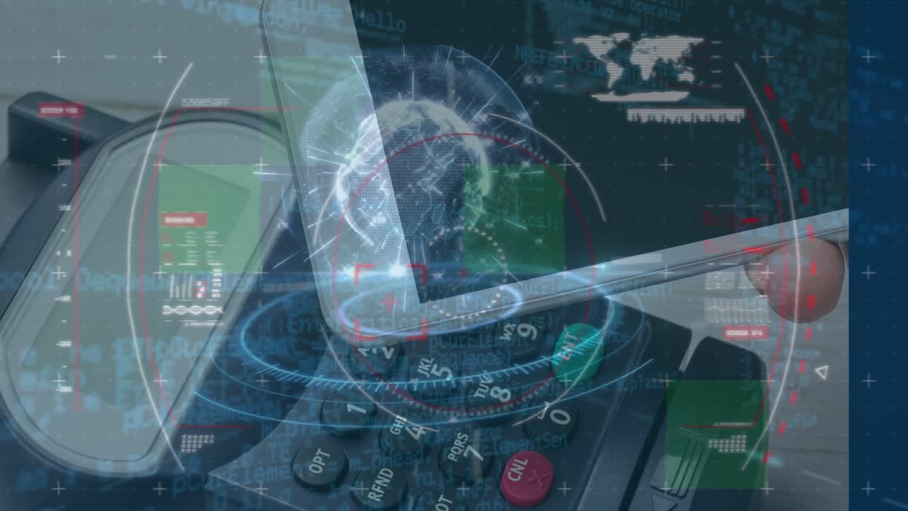 animación de la red de conexiones con iconos de medios y globo a la mano.