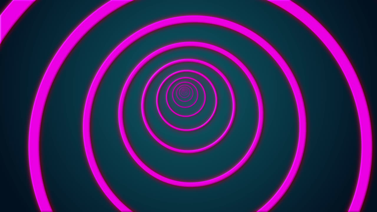 Abstract circle tunnel futuristic portal glowing colourful neon led screen ring on dark background 3D animation visual effect optical illusion 4K pink teal