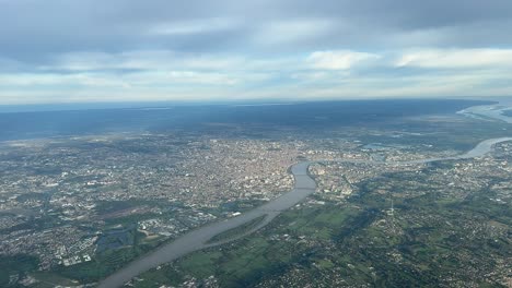 aerial view of bordeaux, france, from a bove in a cloudy spring morning