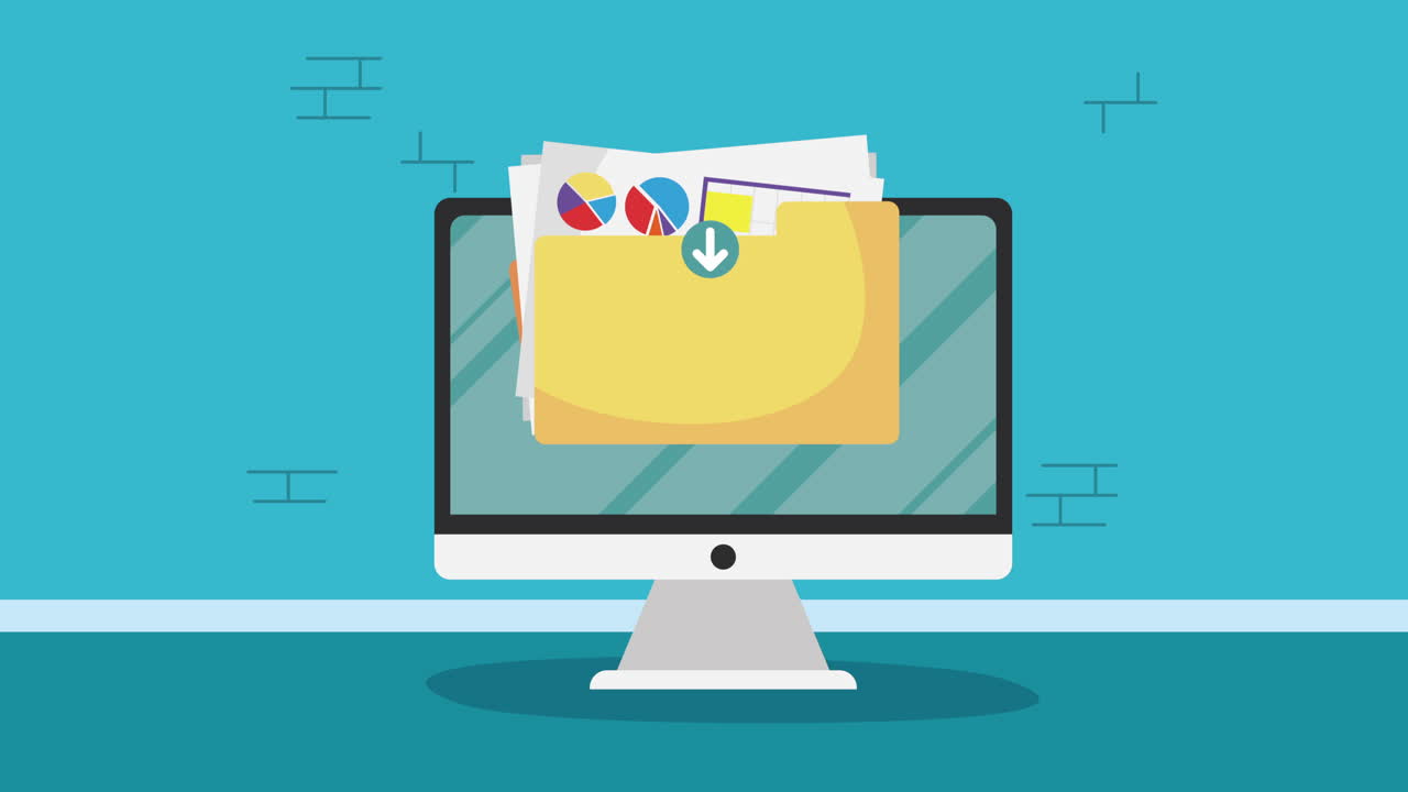 escritorio con animación de estadísticas de documentos