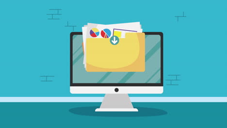 escritorio con animación de estadísticas de documentos