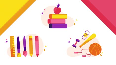 video en 4k de los iconos del personal de la escuela de dibujos animados.