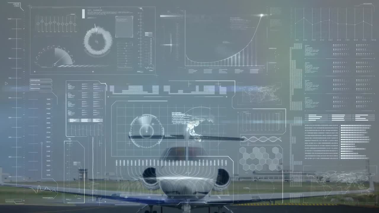 배경에서 비행기를 가진 연결의 글로벌 네트워크의 애니메이션