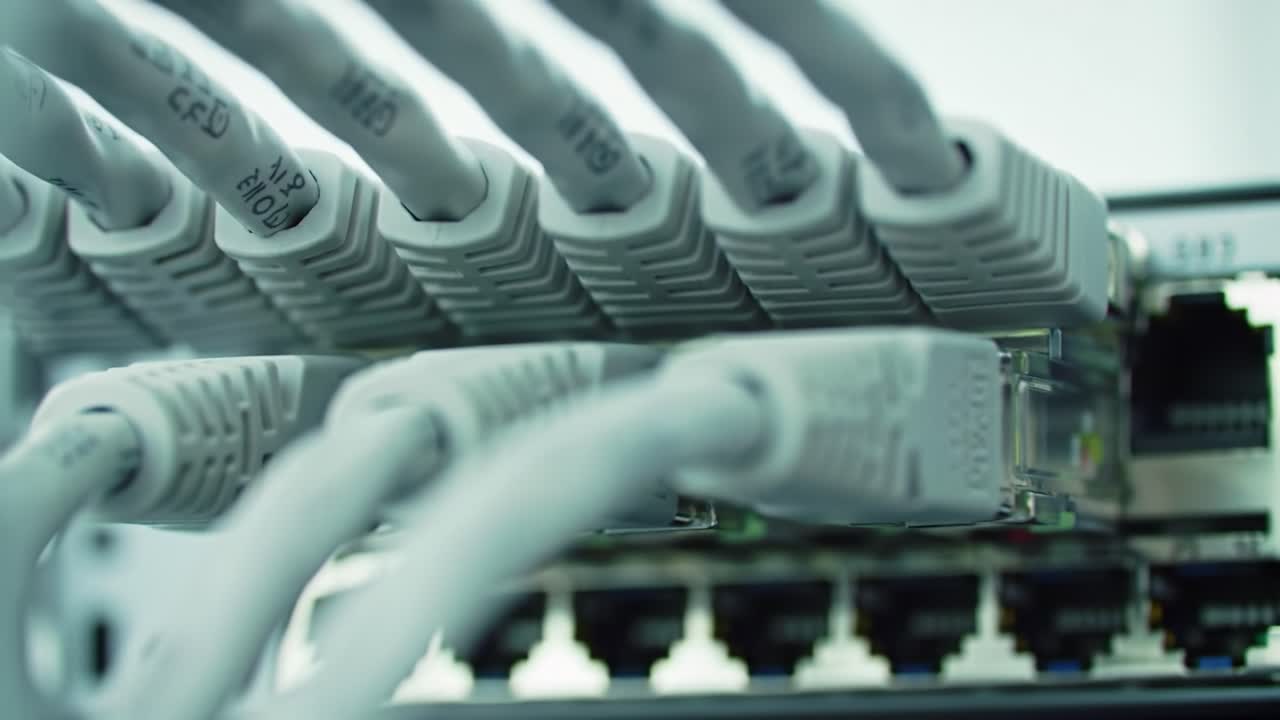 Network Switch and Cables Closeup