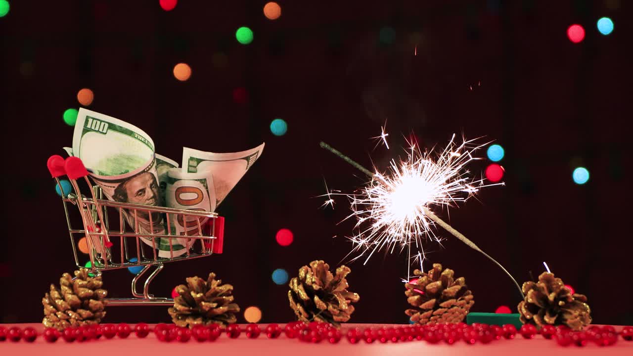 크리스마스에는 바구니에 돈을 넣고 불타는 불꽃이 있습니다.
