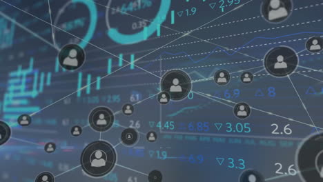 Animation-of-stock-market-and-data-processing-over-network-of-connections