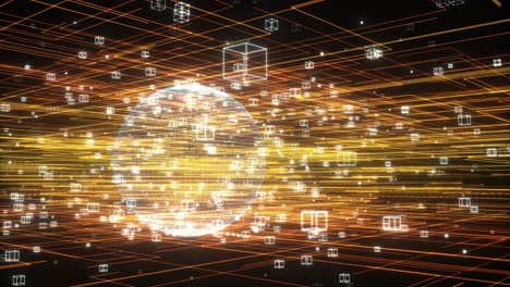 data lines and earth model,glowing lines and cubes,3d rendering.