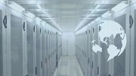 animation of world map and globe over server room