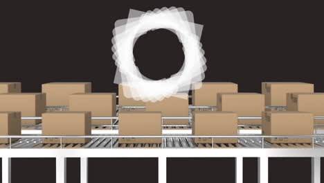 animation of scope scanning over cardboard boxes moving on conveyor belts