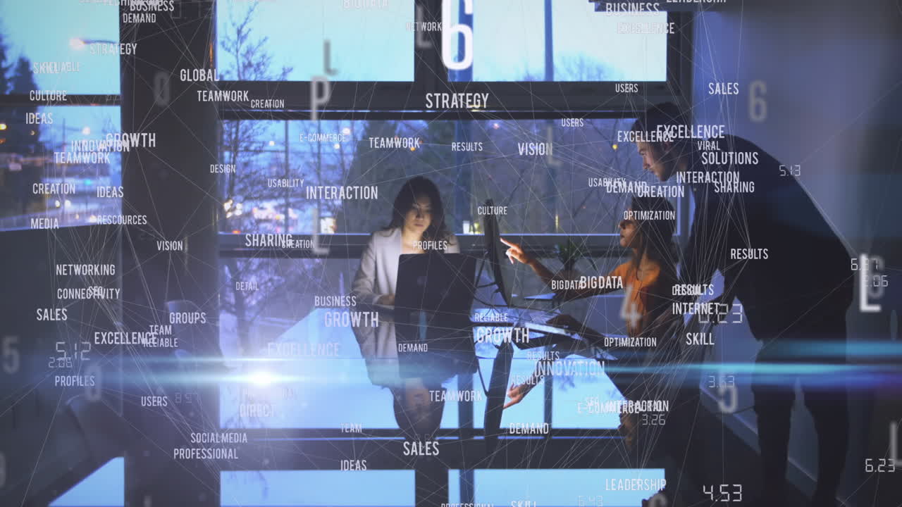 소셜 미디어 아이콘과 사업가들에게 떨어지는 숫자의 애니메이션