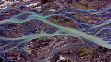 aerial landscape top view of glacier river iceland