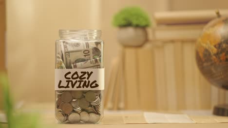 person saving money for cozy living